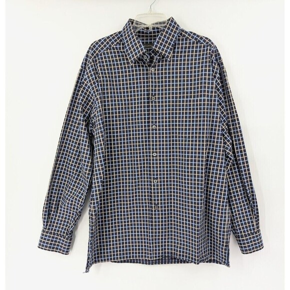 Ermenegildo Zegna Shirt Mens XXL Blue Plaid Button Down Cotton Office Workwear - Picture 1 of 16